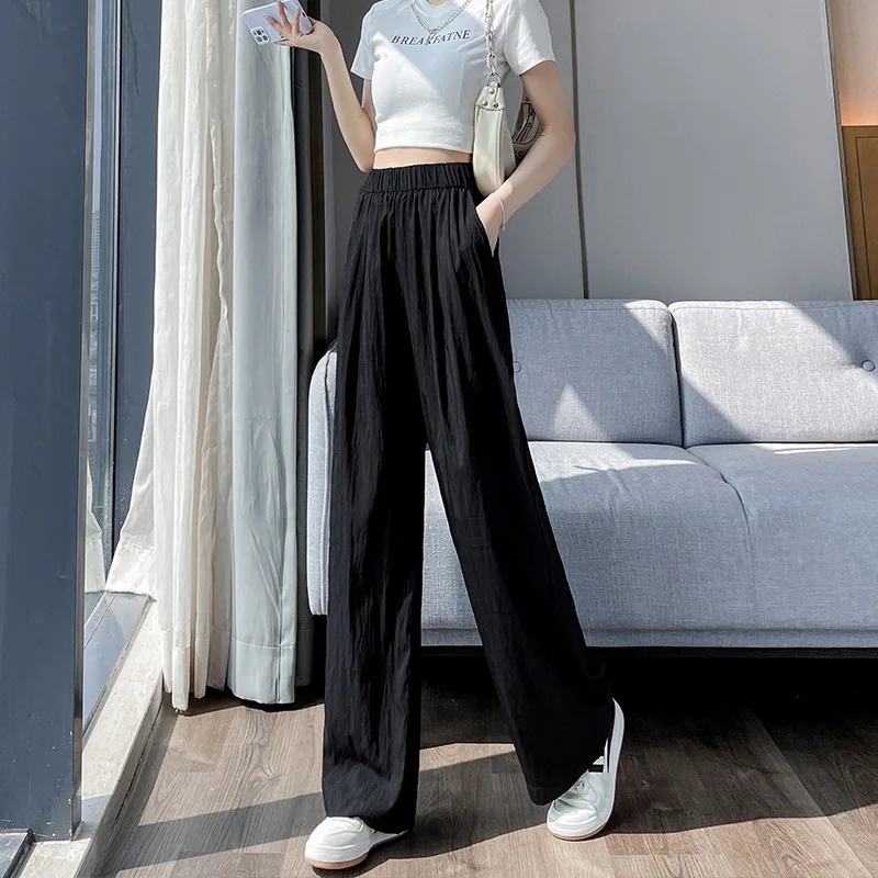 High Waist Straight Leg Casual Pants Women's Summer New Korean Style Slimming Texture Smooth Lazy Long Trousers