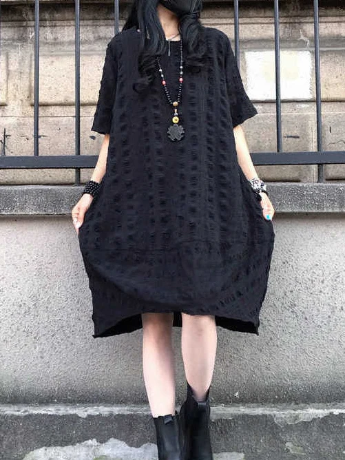 

plus Size Women's Summer Midi Dress Lantern Sleeve Loose High Waist Short Sleeve Korean Style Casual Fashion Casual Dress
