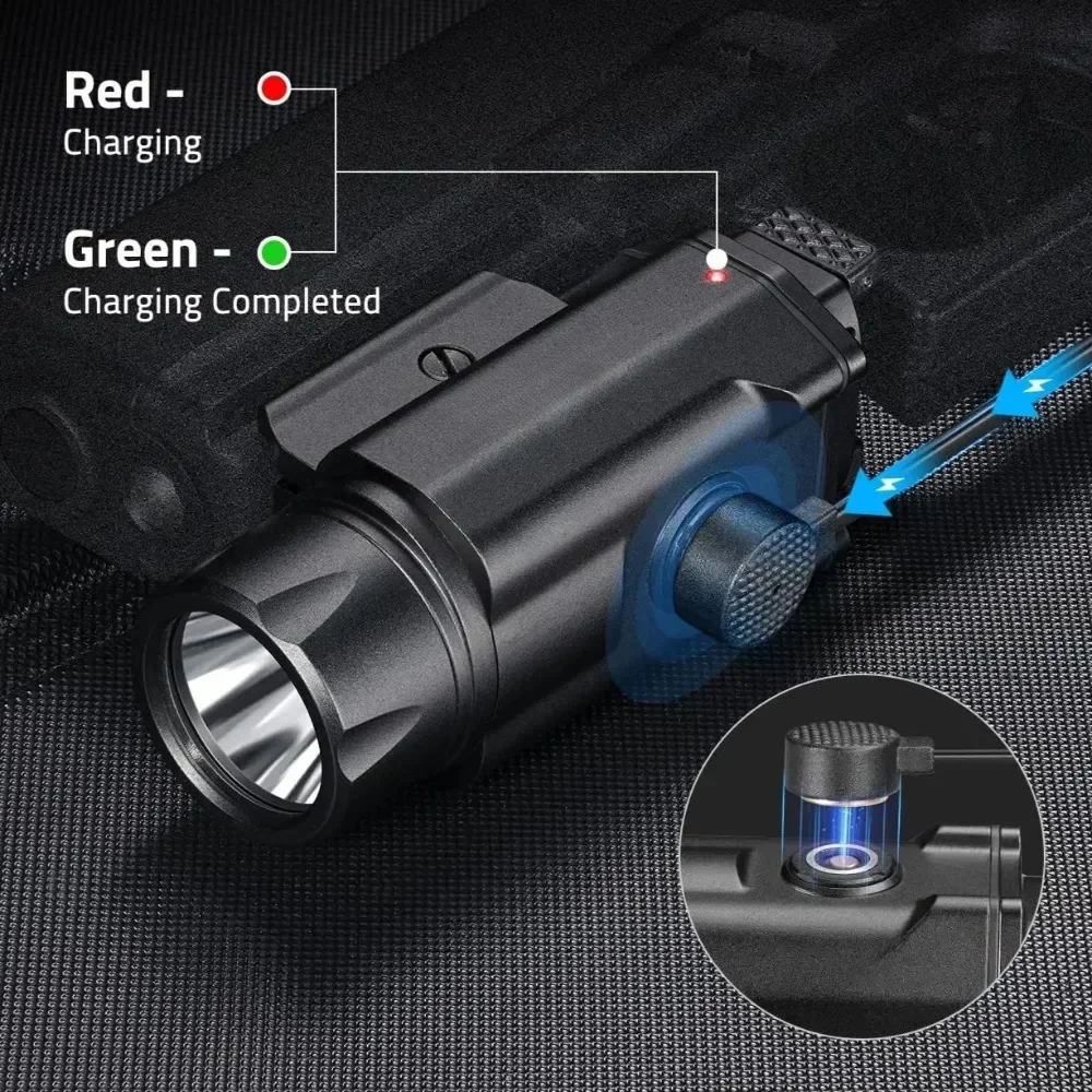1600 Lumens Tactical Gun Light 3 Modes Magnetic Rechargeable LED Flashlight Outdoor Hunting for G17 19 Fit 20mm Rail