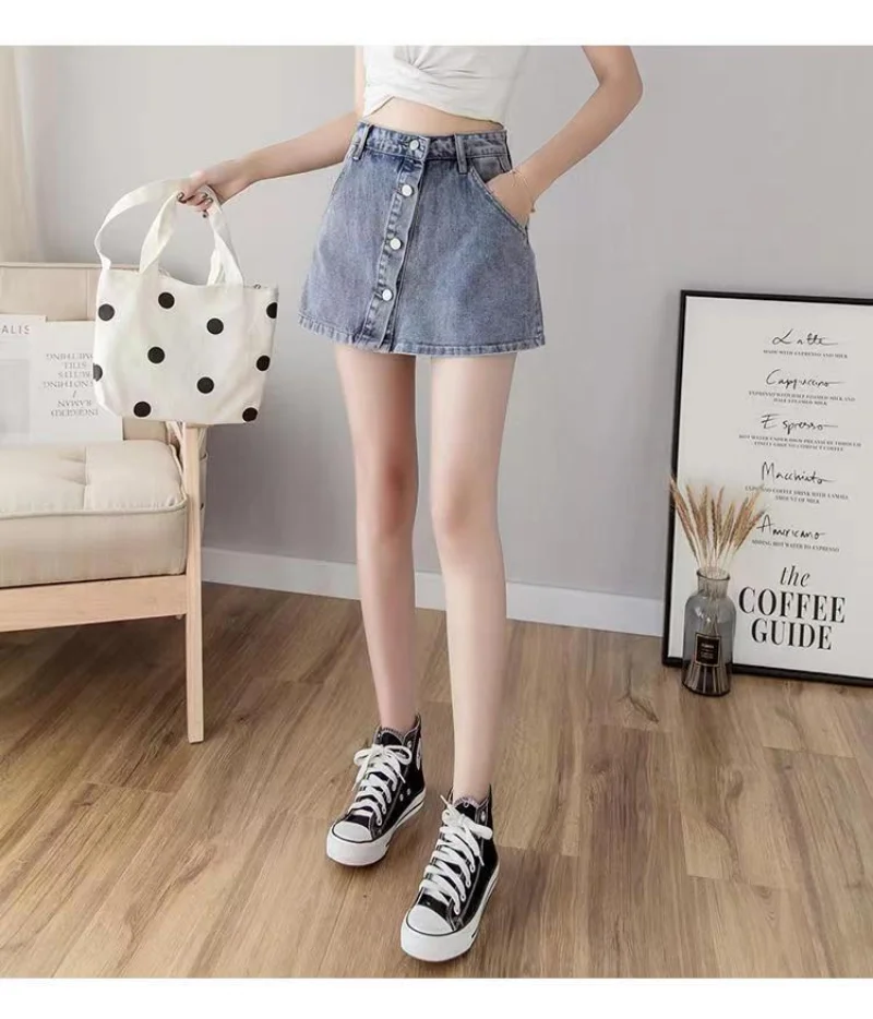 Pantalones cortos de mezclilla informales de gran tamaño para mujer, faldas Vintage de cintura alta, pantalones vaqueros cortos holgados de moda