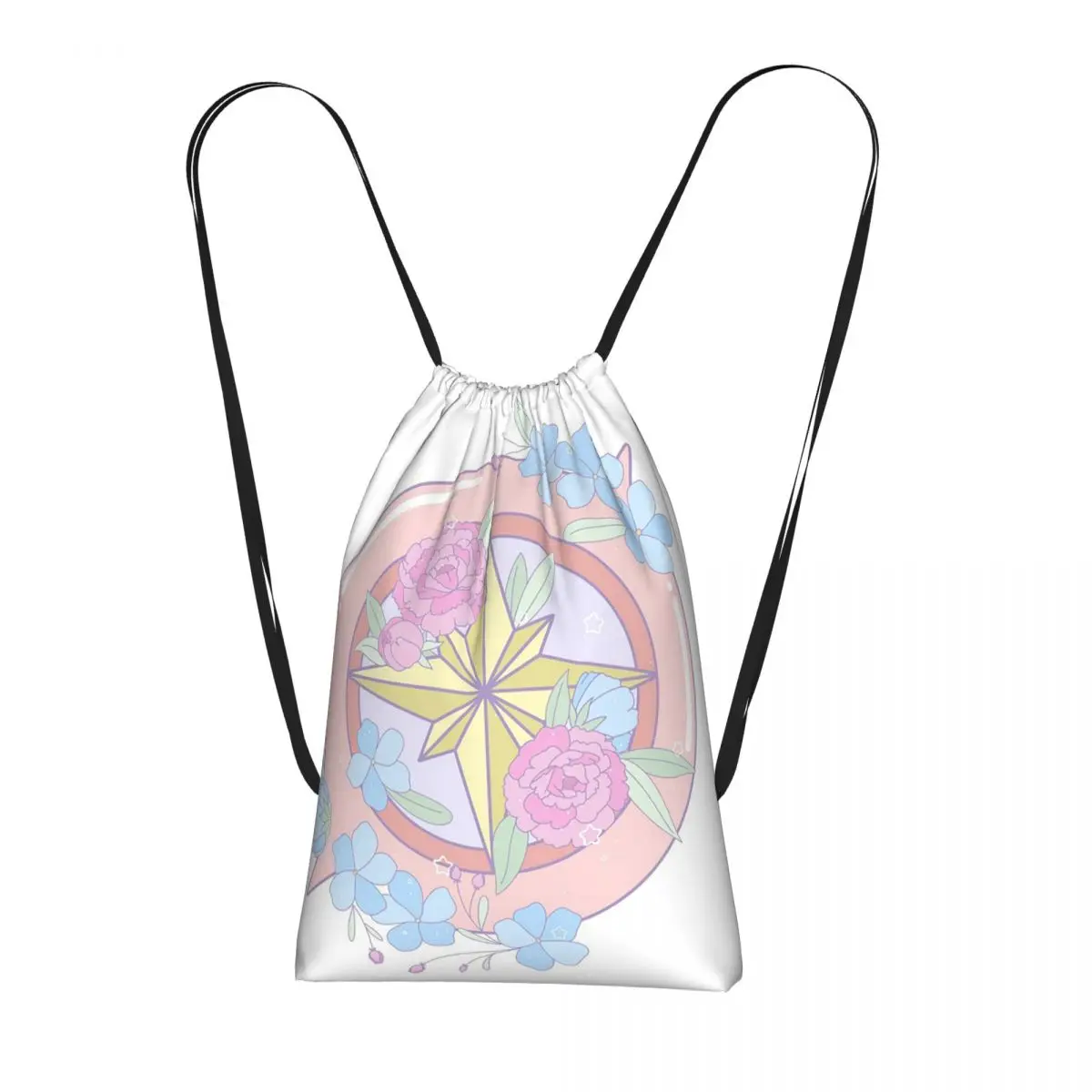 

Nautical Compass And Flower Pattern Backpacks Multi-function Drawstring Bags Sundries Bag Book Bags for Man Woman Students