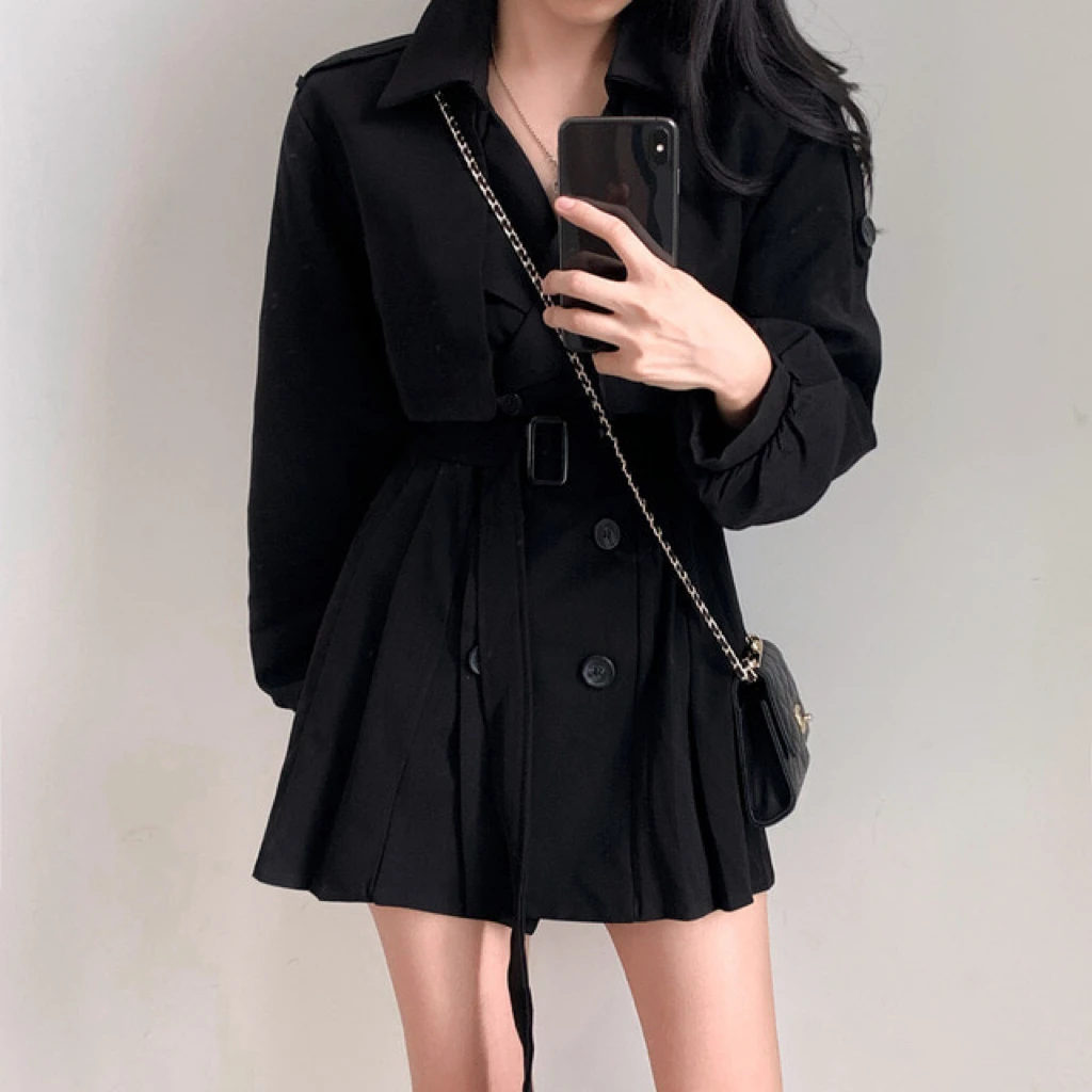 

Women's Gored Skirt Sle Windbreaker Coat Double Breasted Suit Collar Midi Length Briti Sle Long Sve Commute Wear