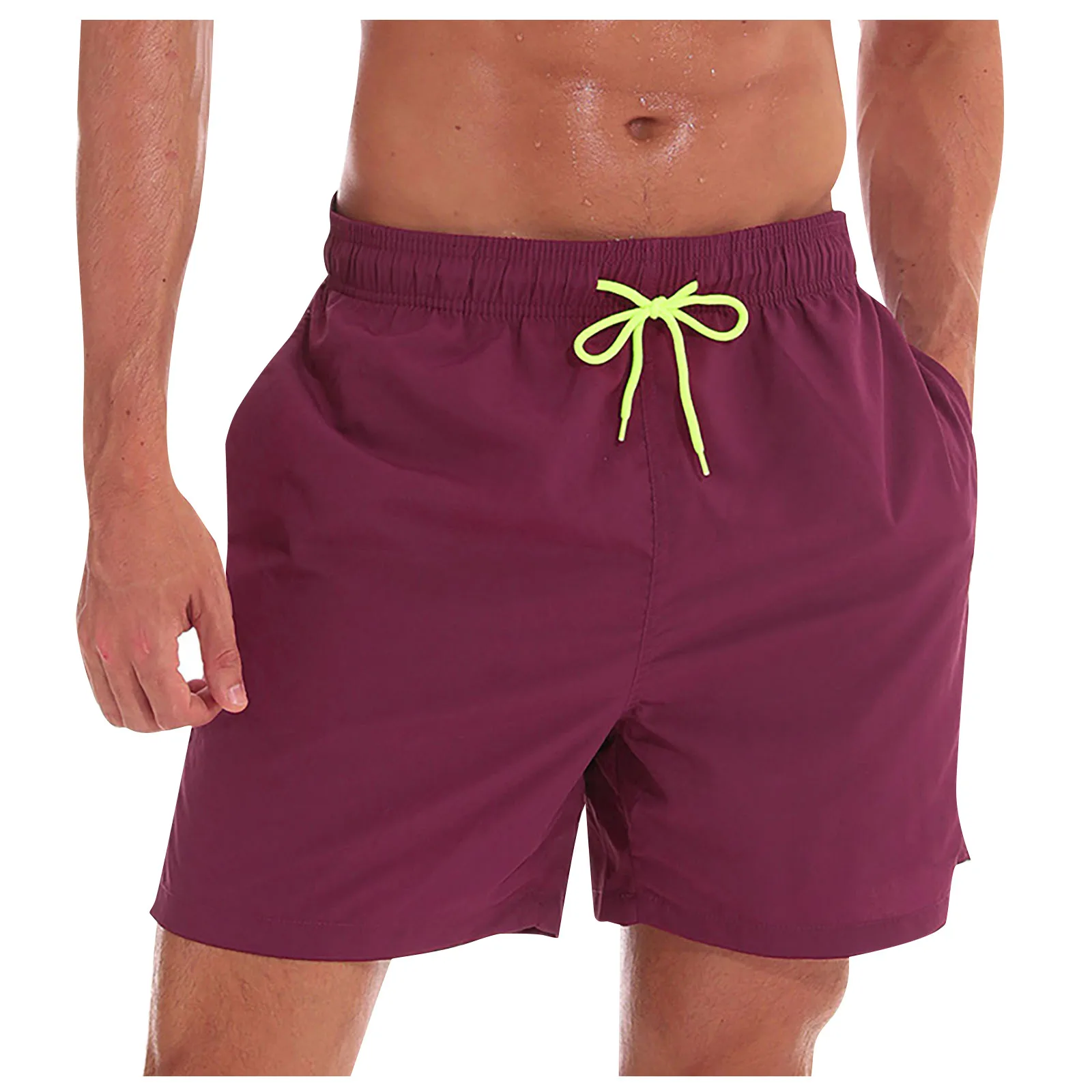 Men'S Summer Swim Trunks Fashion Simple Solid Color Quick Dry Beach Shorts With Pocket And Mesh Drawstring Elastic Waist Shorts