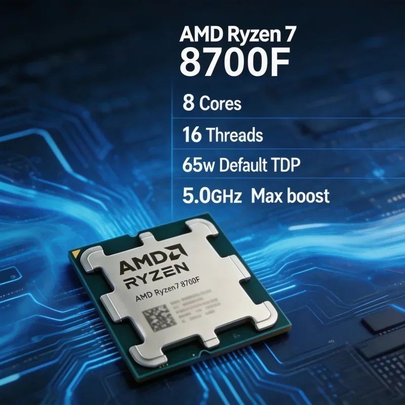 

AMD Ryzen 7 8700F High Performance Esports Gaming CPU 8 Core 16 Thread 5.0GHz 16MB Cache AM5 DDR5 4nm 65W Desktop Processor