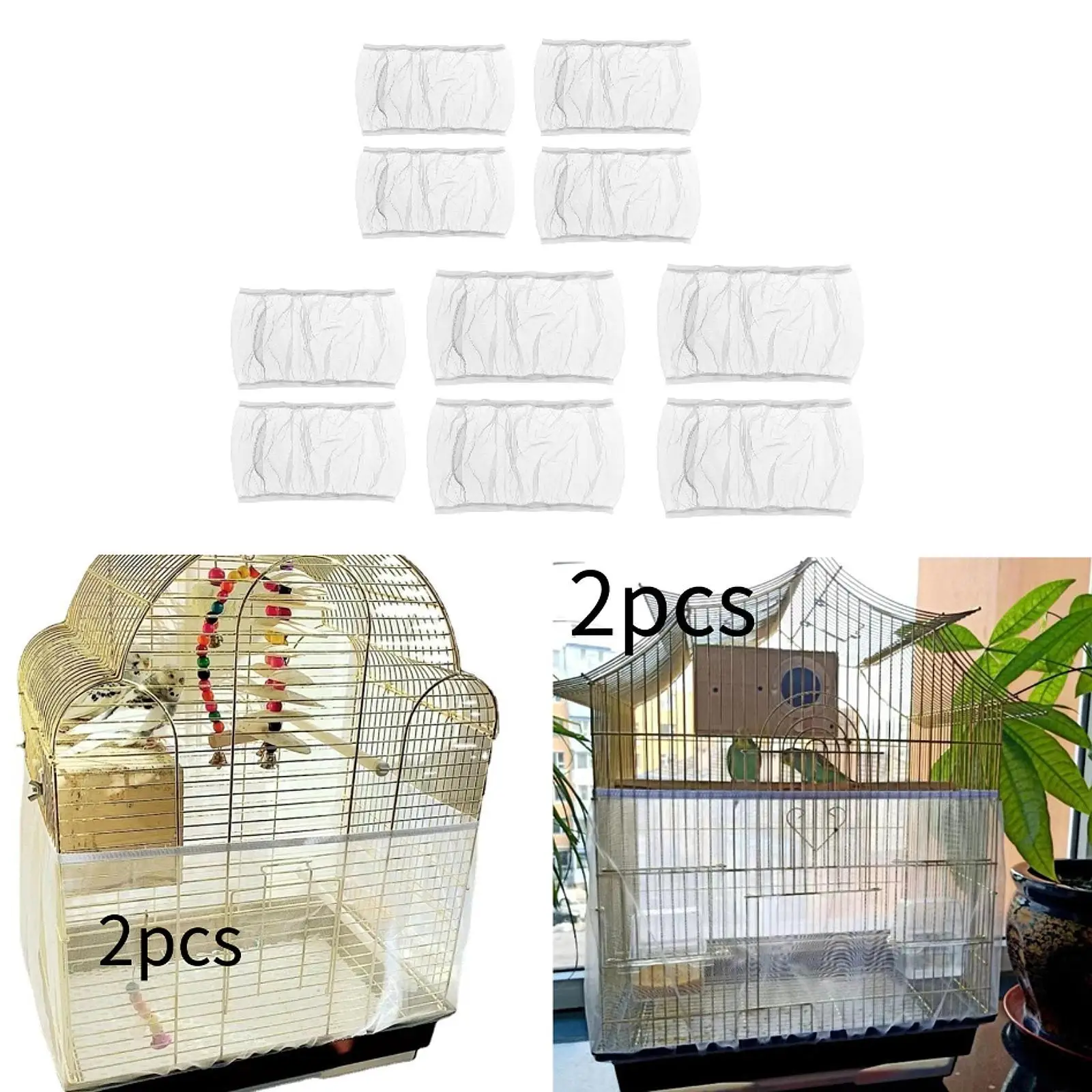 2x Bird Cage Netting Covers Parrot Mesh Nets Dustproof Birdcage Catchers Bird Cage Skirts for Conures Bluebirds Macaw Parrot
