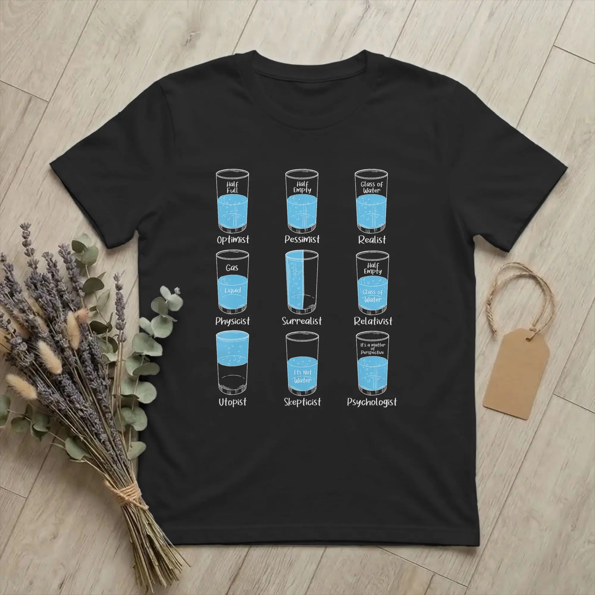 Glass Half Full Empty Meme T-Shirt Men Psychology Funny Funny Cotton Tee Shirt Round Collar Short Sleeve T Shirts Summer Clothes