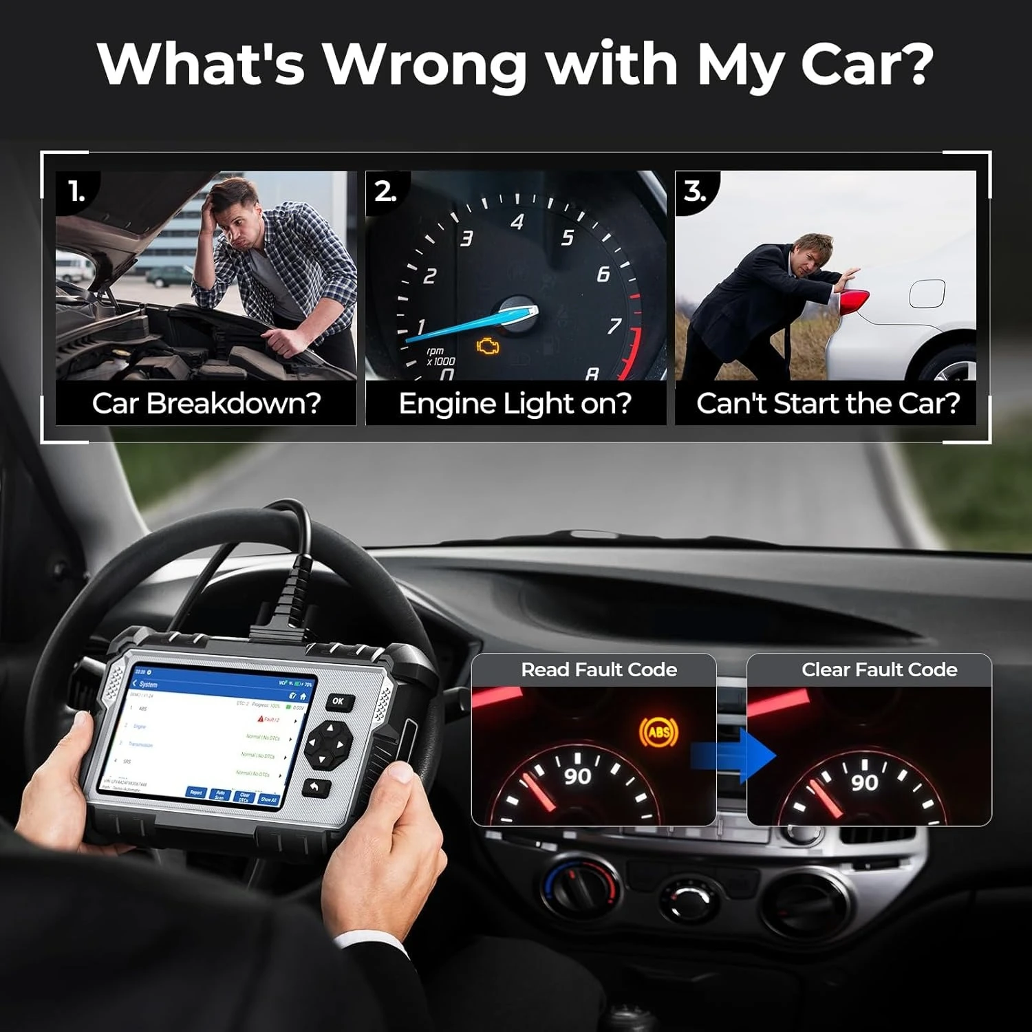 

AD500 OBD2 Scanner Car Code Reader Scan Tool, Engine ABS SRS Transmission Diagnostics Tool, Oil/Throttle/SAS/TPMS/BMS