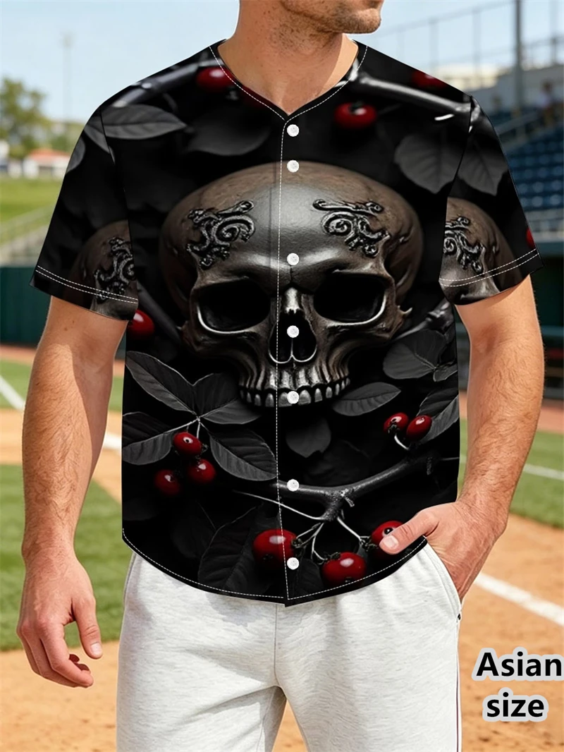 

Men's Baseball Jersey Summer 3D Printed Skull Personalized Cool Print Pattern Punk Retro Tops Men's New Y2k Baseball T-shirt