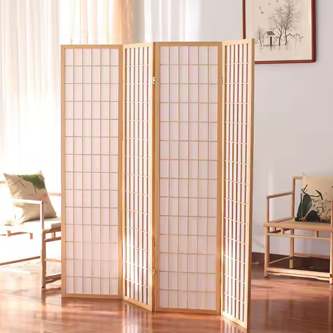Customization Simple Modern Background Wall Grid Wooden Japanese Style Screen Entrance Mobile Partition Living Room Tea Room