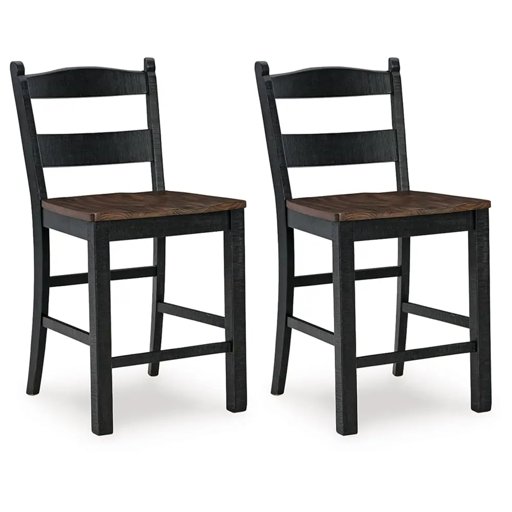 Valebe Rustic 24” Counter Height Bar Stool With Contoured Seat, Set Of 2, Bla & Dark Brown