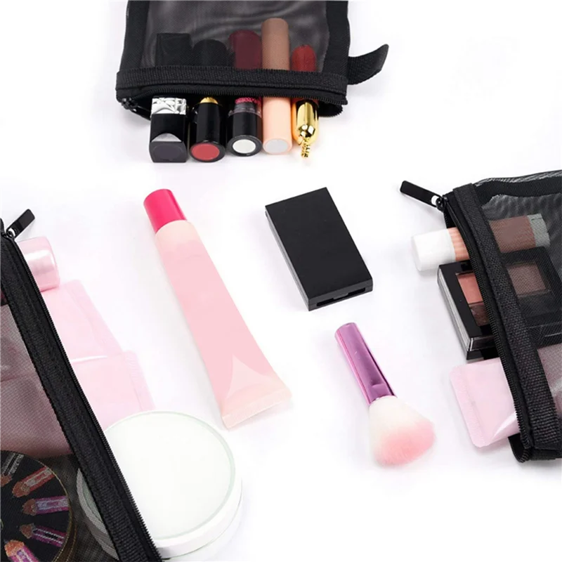 

【SEE】Zipper Mesh Bags, Pack Of 9 (S/M/L), Beauty Makeup Cosmetic Accessories Organizer, Travel Toiletry Kit Set Pouch, Black