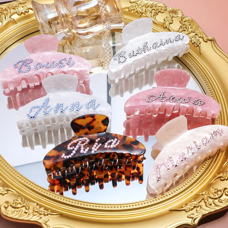 

Personalized Hair Decoration Accessory Custom Name Rhinestone Bridesmaid Hair Claw Clip Anniversary Gift Wedding Bride Gift