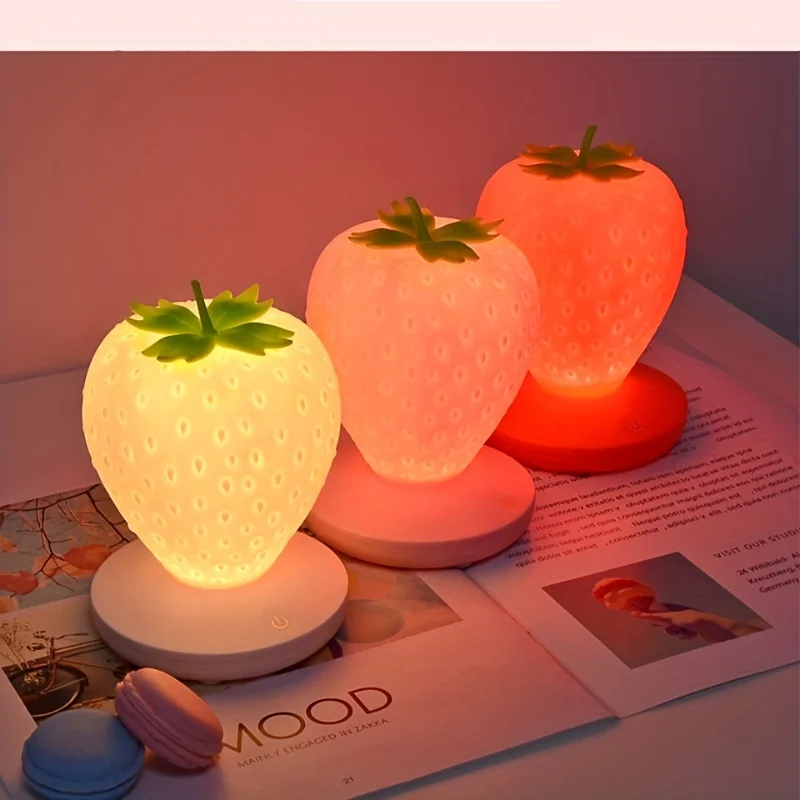 Strawberry Shape USB Rechargeable Silicone Night Light Touch Sensitive Girls Bedroom Creative LED Energy Saving Fun Light Gift