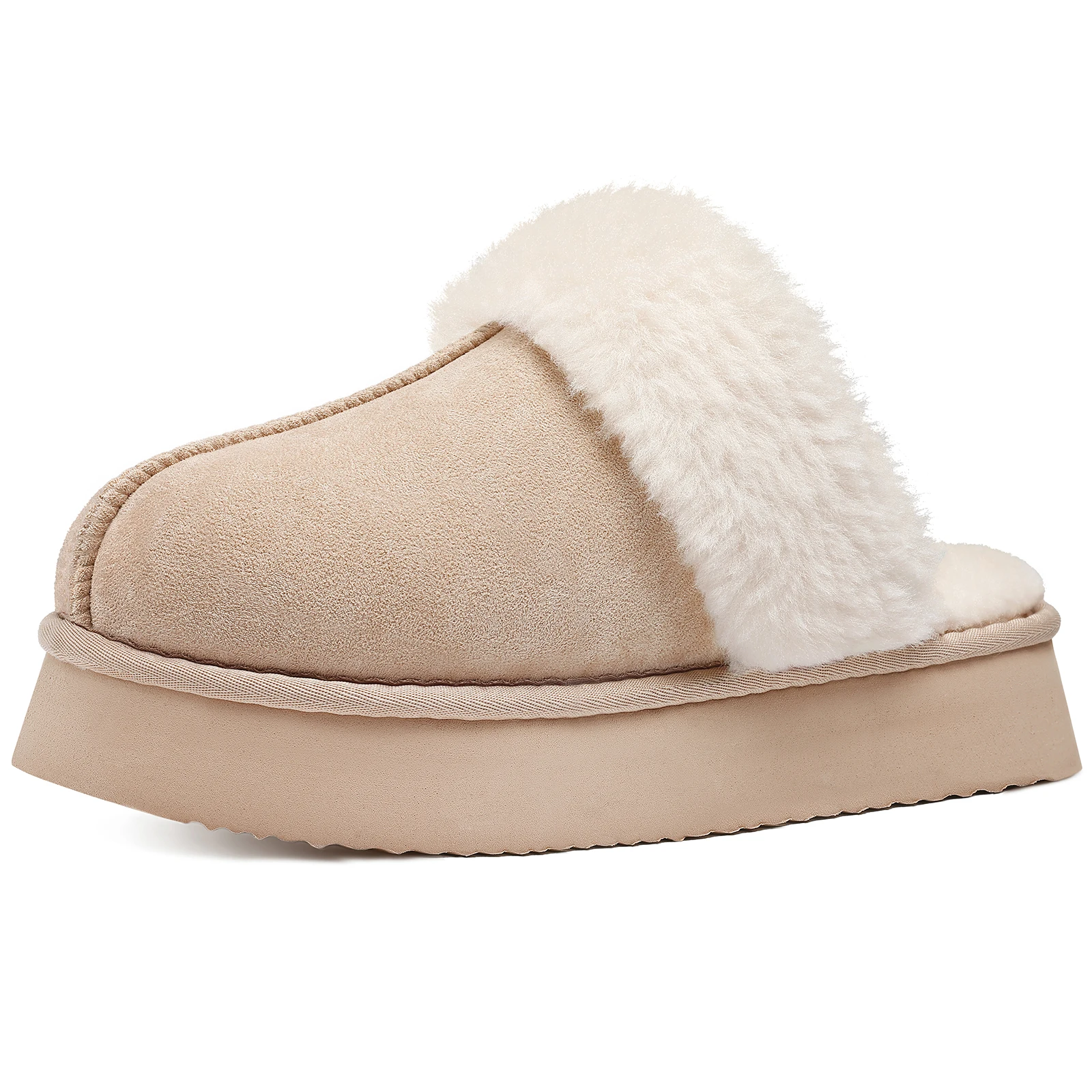 Kidmi Dames Platform Fuzzy Slippers Memory Foam Slippers Pluizige Winter Huisschoenen Indoor en Outdoor Antislip Damesslippers