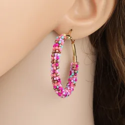 A Pair of Fashionable Design Handmade Creative Ethnic Style Earrings Retro Literary Earrings Mixed Colorful Rice Beads Hand-wove