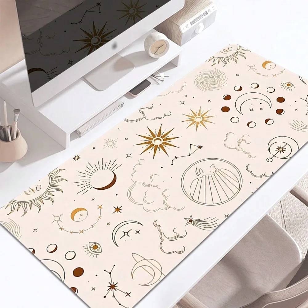 Sun Moon Stars White Large Mouse Pad | Non-Slip Rubber Desk Mat Gift for Friend Family School Office