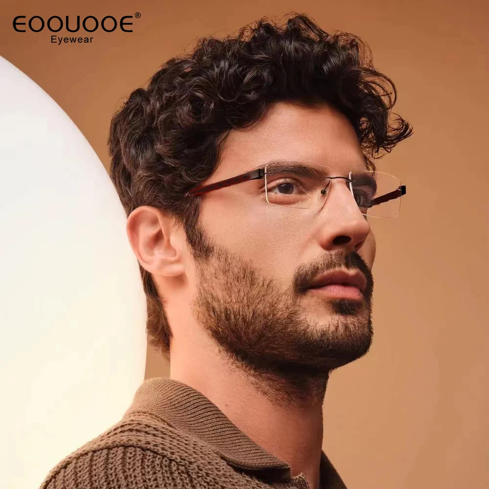 

Eoouooe New Men's Rimless Glasses Frame Pure Titanium Optics Eyewear Myopia Hyperopia Prescription Lenses Square Eyglasses