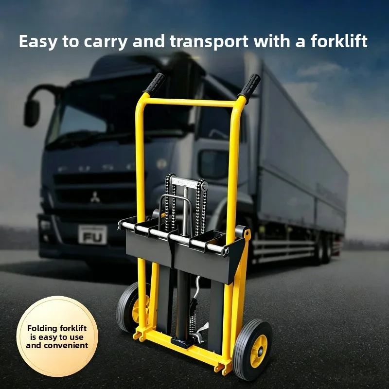 Miniature Truck-mounted Forklift Folding Manual Hydraulic Stack Truck Lightweight Small Lifting Trolley Household Portable
