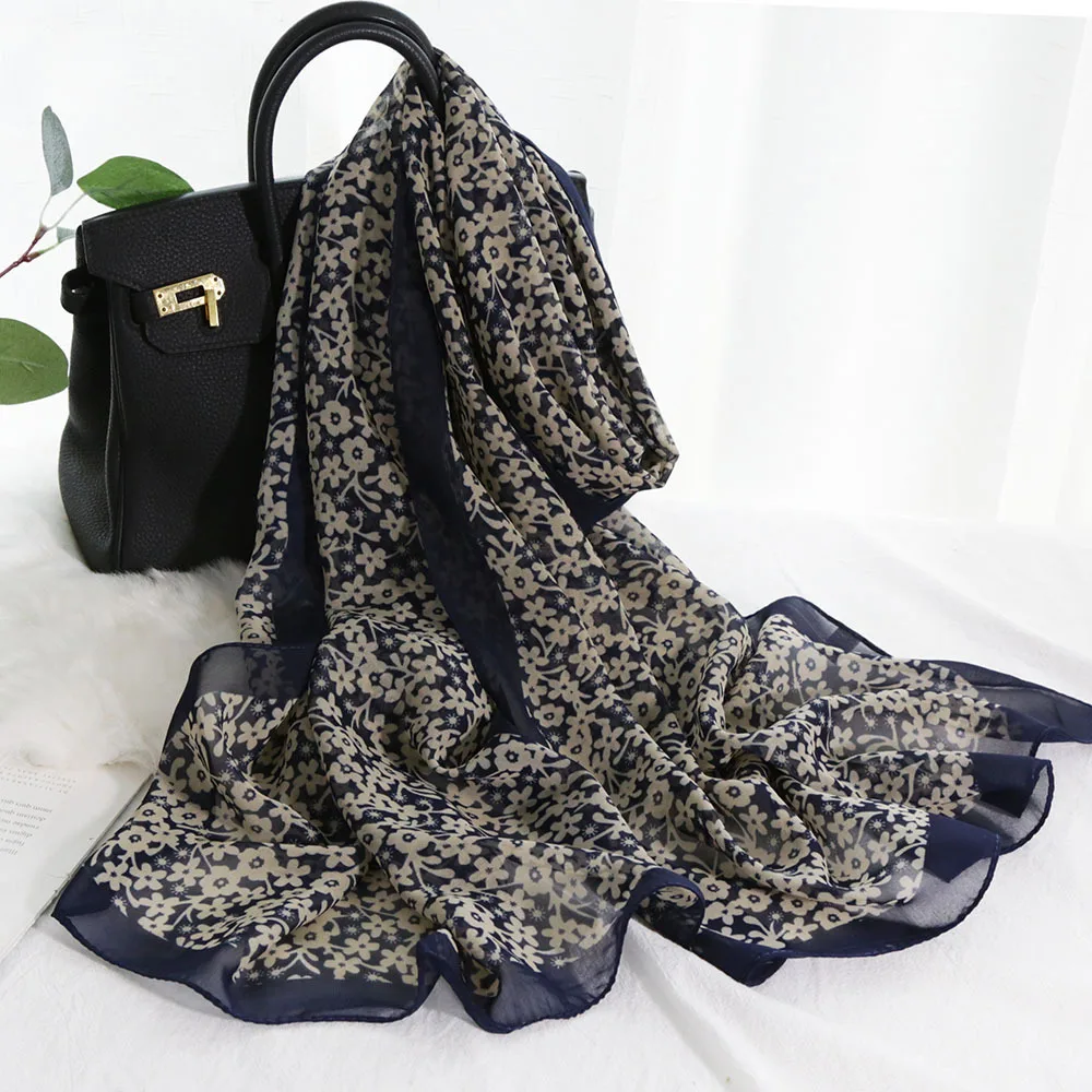 Women Foulard Small Flower Elegant Chiffon Bandana Scarf Summer Travel Sunscreen Thin Hijab Shawl