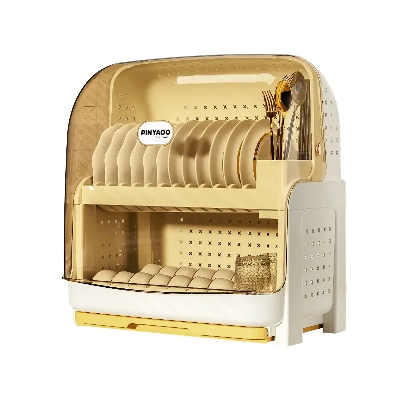 Kitchen  storage rack, utensil storage box cover, double-layer utensil cabinet, household drainage utensil tray rack