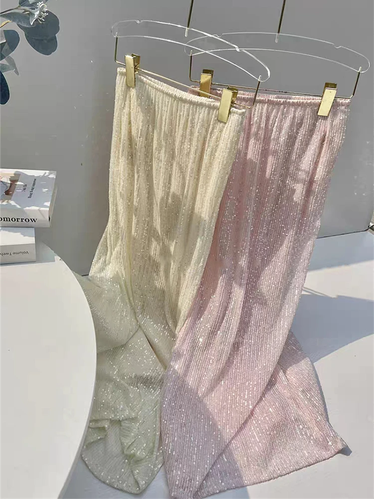 

Colorfaith SK9648AL New 2024 Sequin Vintage High Waist A-Line Elegant Lady Korean Fashion Pink Spring Summer Women Long Skirts