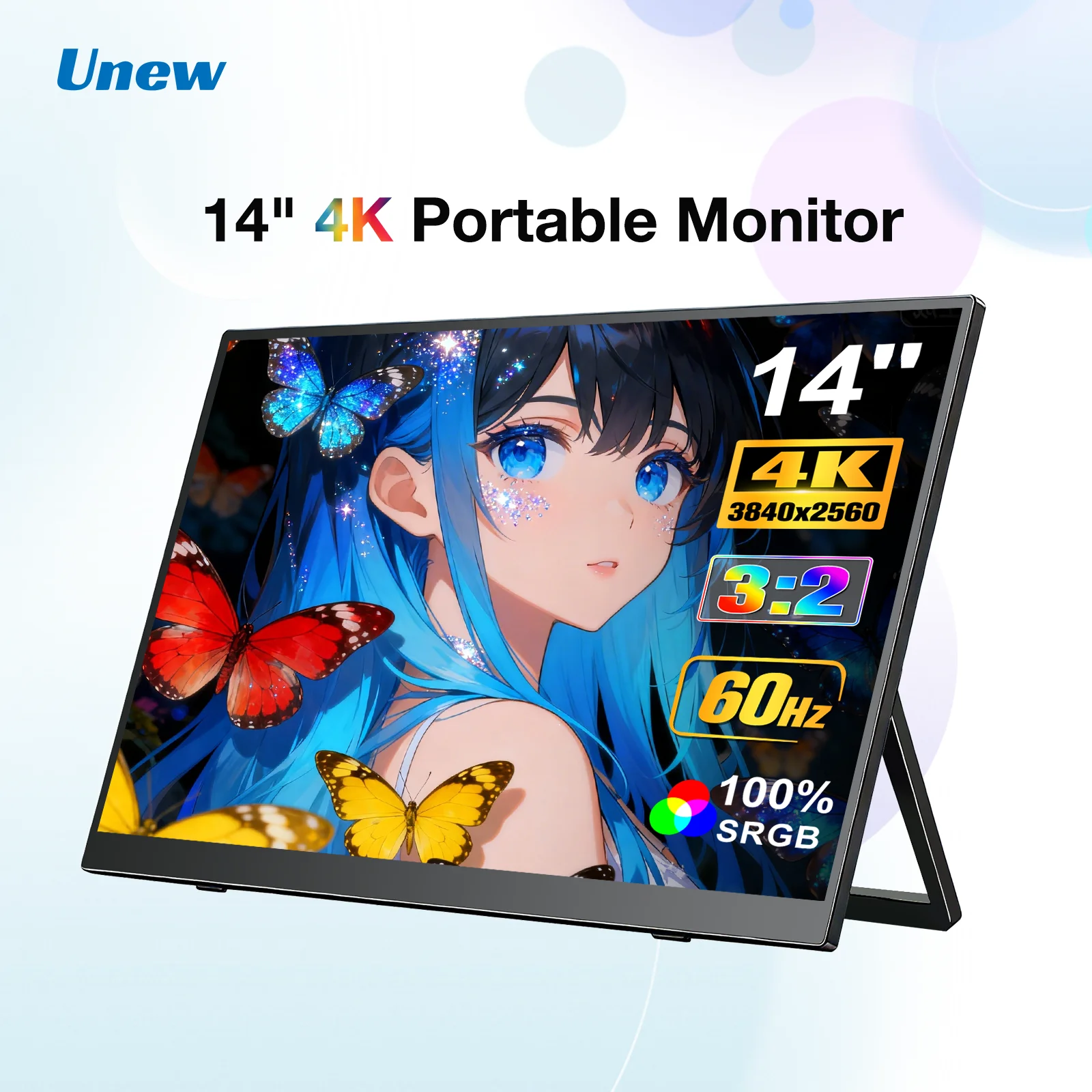 Unew 14 inch 3K 3840x2560 Portable Monitor 3:2 IPS 100% SRGB Low Blue Light External Second Screen for Laptop PS5 Switch Phone