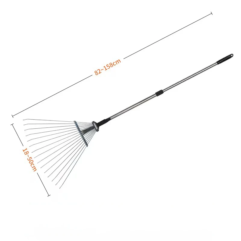 Aluminum Handle Telescopic Rake, 15 Tooth Withered Leaf Rake, Garden Wire Tool, Suitable for Outdoor use in Gardens