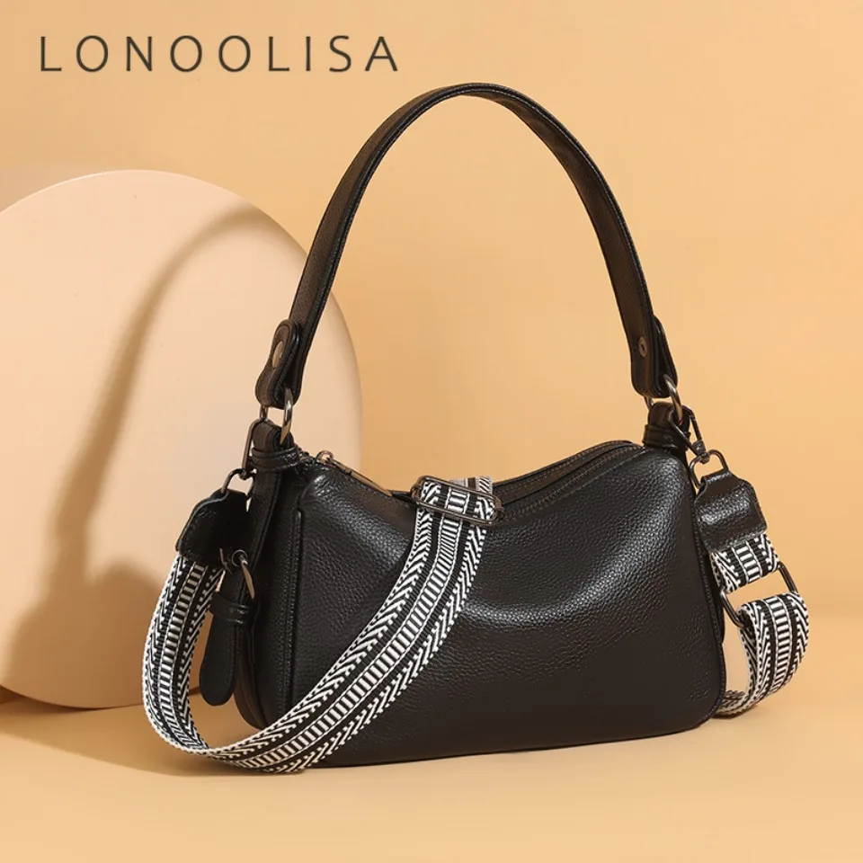 

Genuine Leather 2 Layer Shoulder Bags for Women Luxury Cow Leather Female Purse Handbags High Quality Solid Color Crossbody Bags