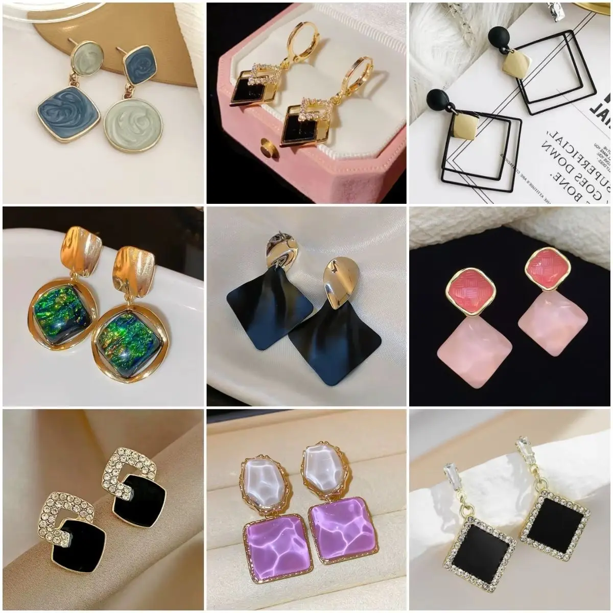 

Geometry Rhombus Dangle Earrings for Women Acrylic Enamel Oil Rhinestones Metal Drop Earrings Personality Trendy Jewelry Gift