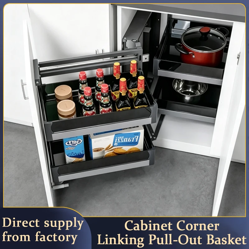 Extra Large Sturdy Black Crystal Base Cabinet Linkage Pull Out Full Extension Aluminum Alloy Double Layer Spice Storage Rack