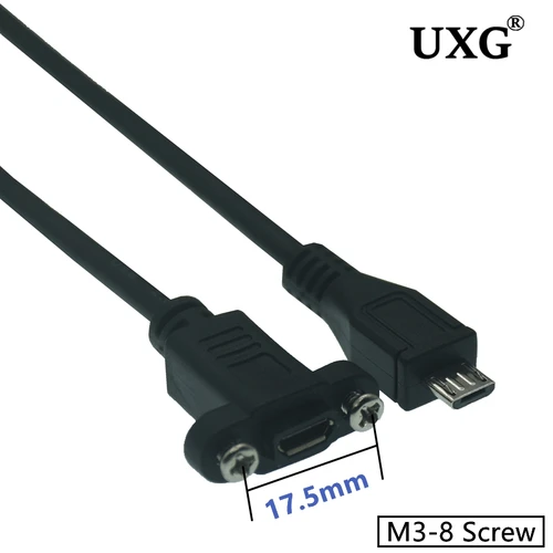 Imagen 2 del producto Paso 17,5mm 5 pines Micro Mini USB C macho a TYPE-C hembra extensión sincronización de datos Cable de carga de energía con tornillos montaje en Panel de bloqueo