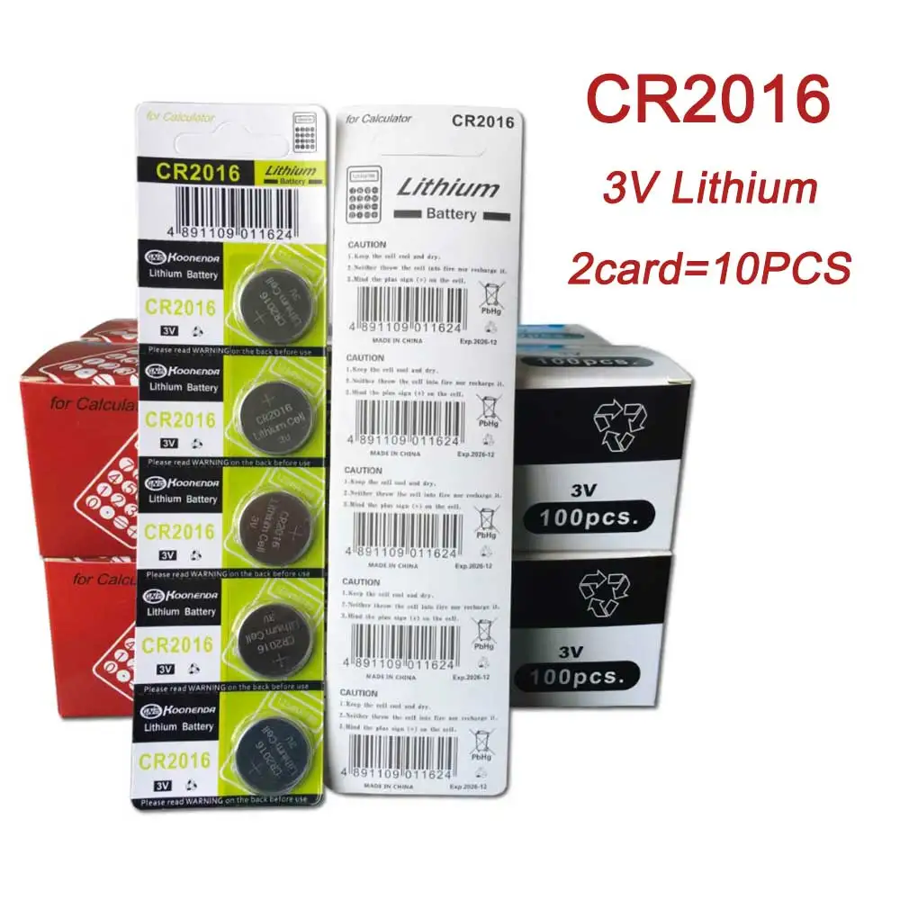 10PCS/2Card 3V CR2016 Button Batteries LM2016 BR2016 DL2016 Cell Coin Lithium Battery for Watch Electronic Toy Calculators