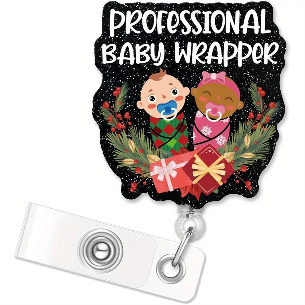 

Катушка для бейджа 2D с черным блеском. Выдвижной зажим, веселый рождественский подарок для медсестер и врачей.