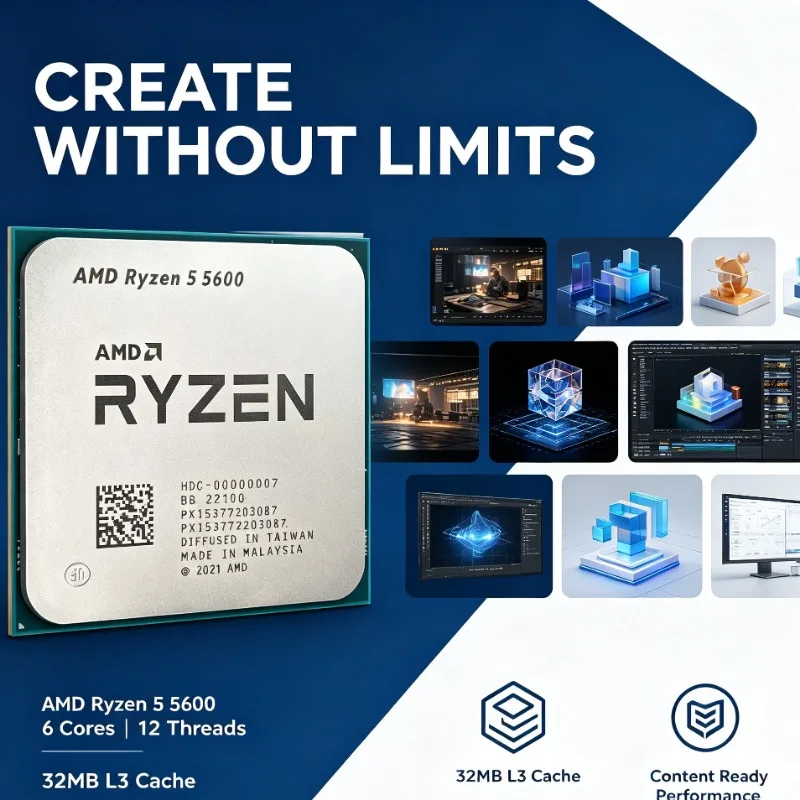 Ryzen5 5600 Desktop Processor 6‑Core 12‑Thread 3.5GHz 7NM L3 32M PN 100‑000000927 Socket AM4 CPU Without Cooler