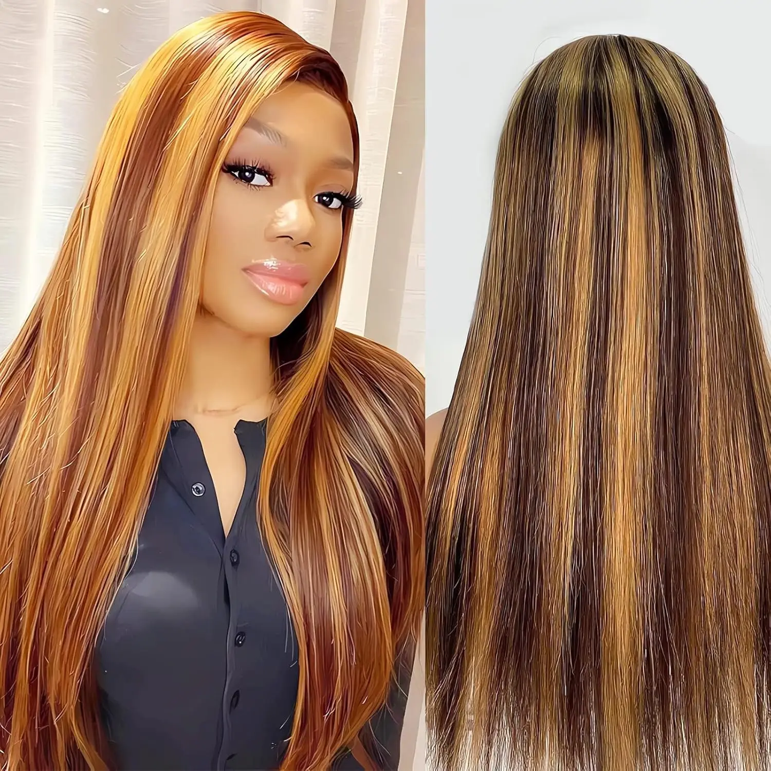 

Выделите 4/27 Прямой 13x4 HD Парик Фронта Шнурка Медовый Блондин Прямые Парики Человеческих Волос Предварительно Сорванные С Волосами Младенца 4/27 Парик Омбре