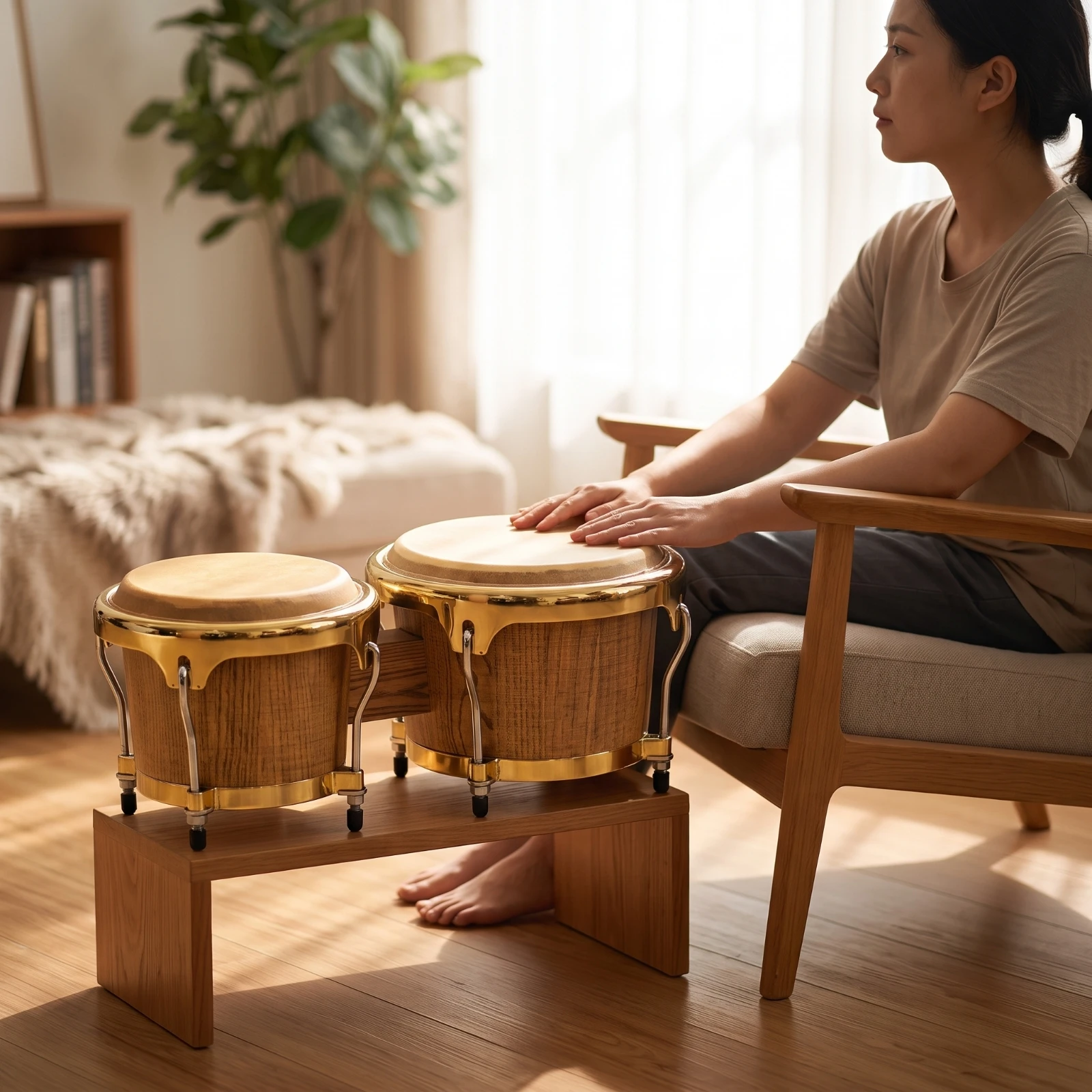 木製ブリッジ付きボンゴセット アコースティックボンゴドラムセ - Bongo Drum Set のレビューと価格
