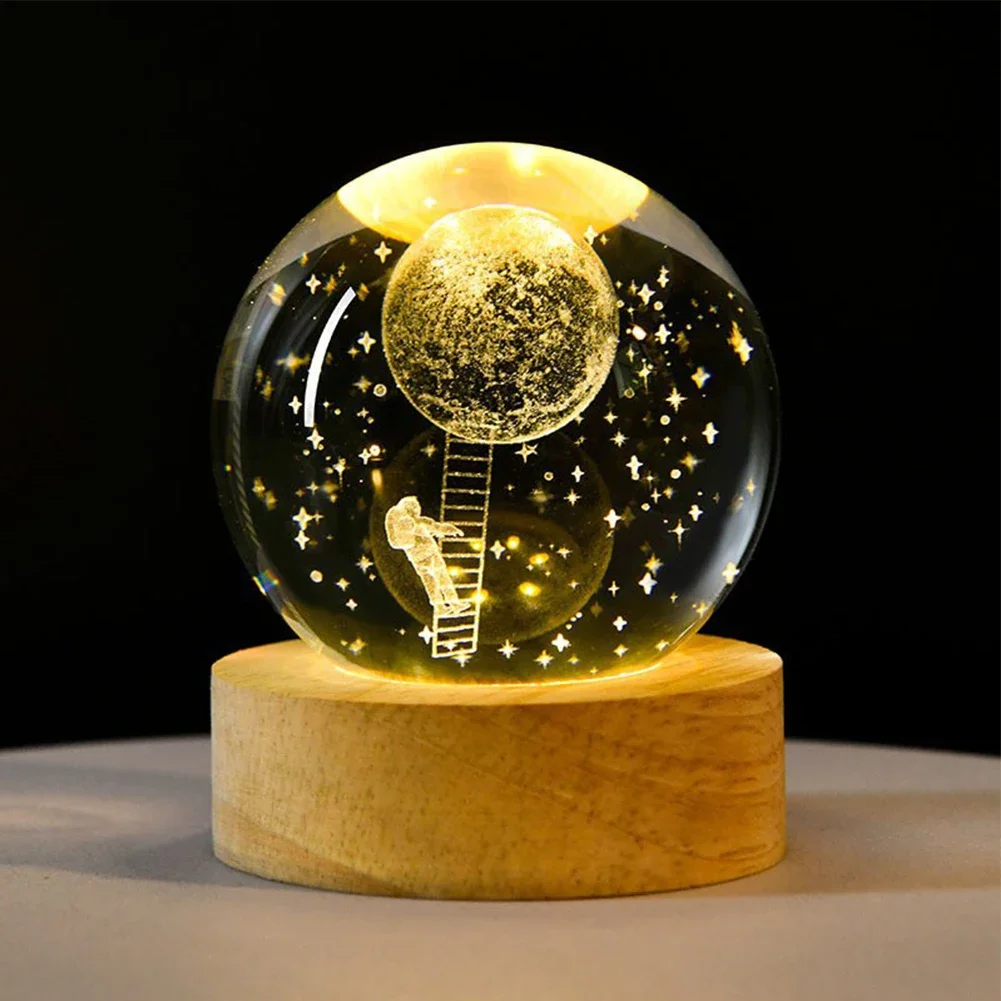 6cm 3D Crystal ball Crystal Planet Night Light Laser Engraved Solar System Globe Astronomy Birthday Gift Home Desktop Decoration