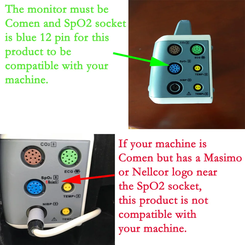 Compatible with spo2 Sensor of Comen C100 C100A C21 C30 C50 C70 C80 NC3 NC5 NC8 NC12 NC19 Patient Monitor Oximetry Cable 12pin