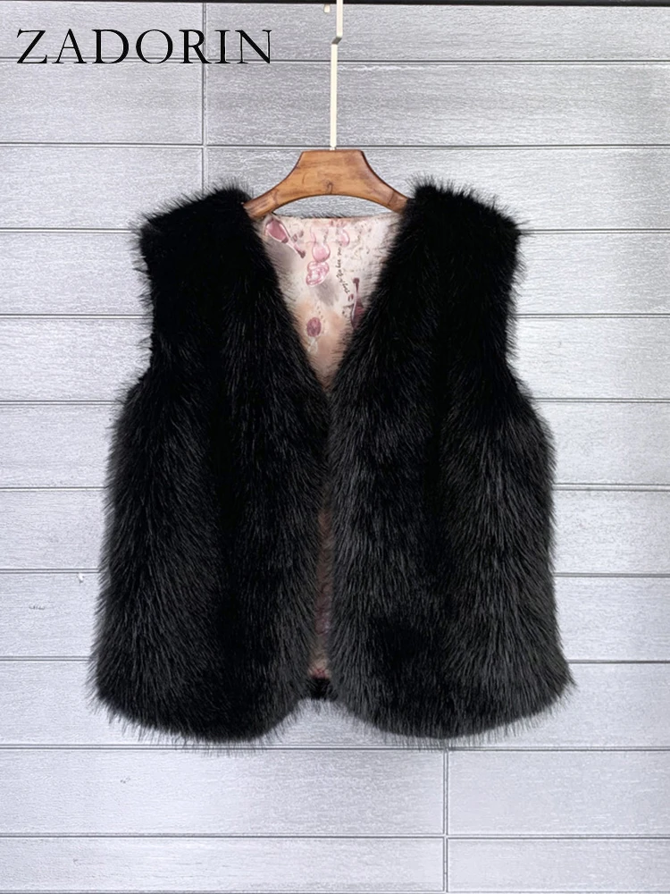 ZADORIN Women's Faux Fur Vest Pink Black White