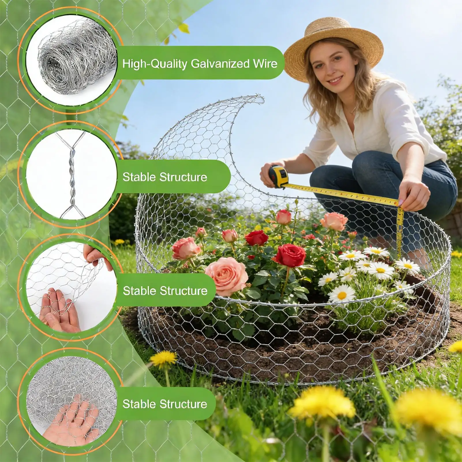 Chicken Wire Heavy Duty Hexagonal Barrier Roll Poultry Fencing Chicken Wire Roll For Pet Animal Tree Duck Coop Garden Compost