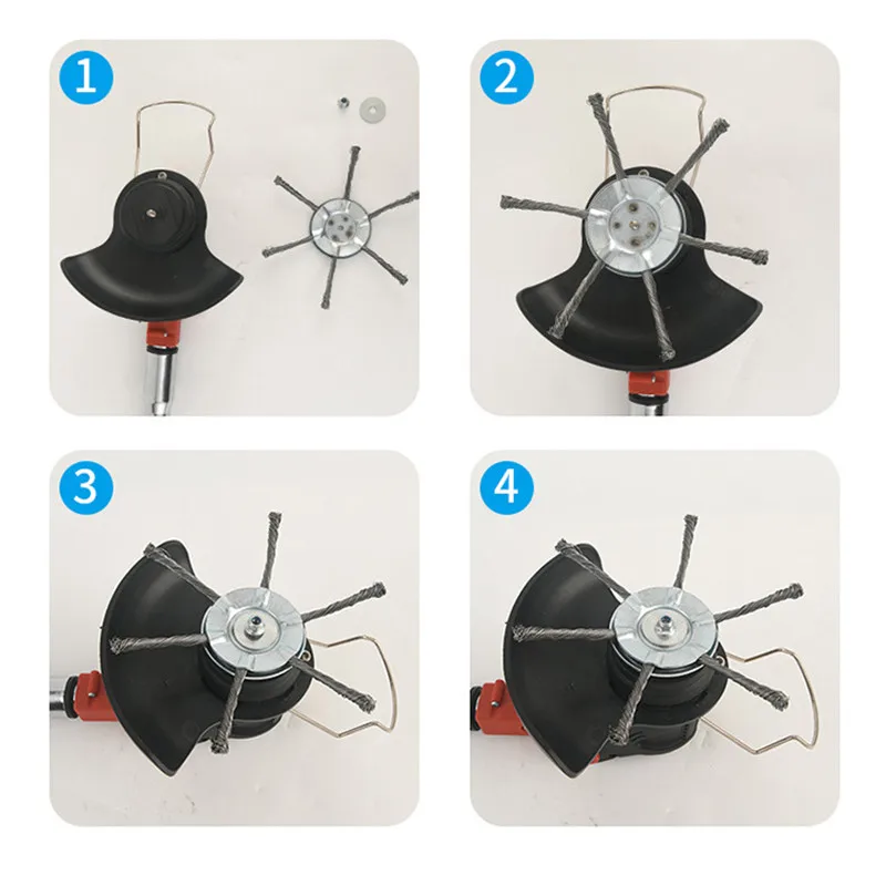 Kepala Pemangkas Rumput Roda Kawat Baja 6 Inci, Mesin Pemotong Rumput Pemotong Sikat Gulma untuk Mesin Pemotong Rumput Lithium-Ion Diameter Lubang 5Mm