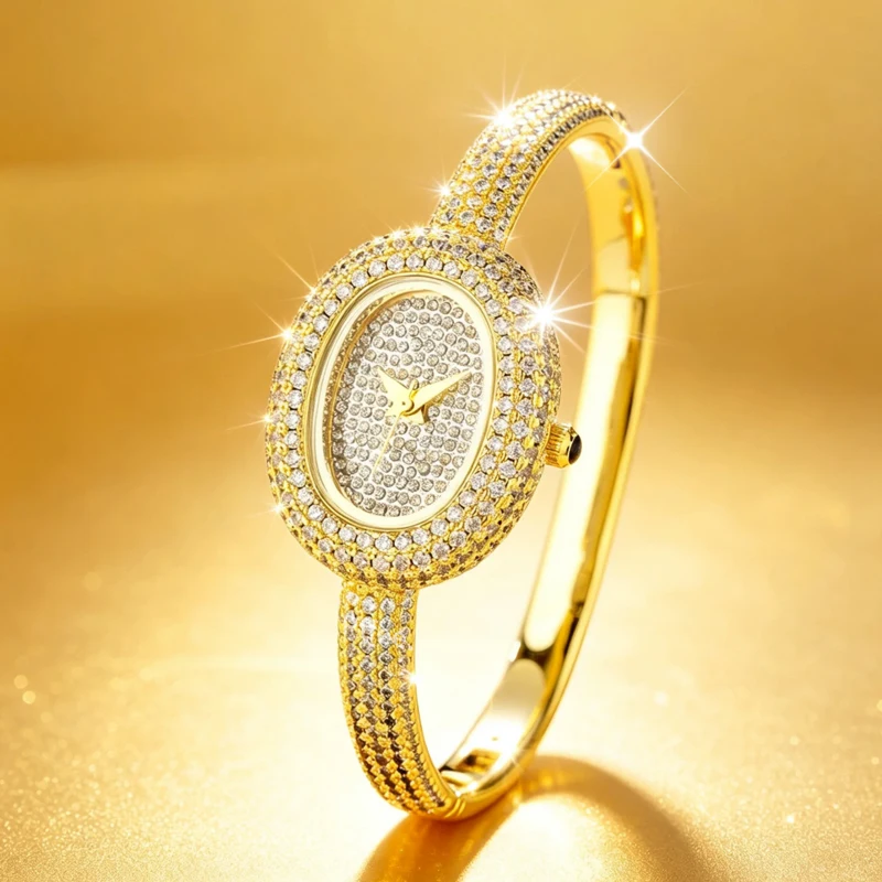 High Quality Retro Diamond Wristwatch For Women Luxury Oval Watch Elegant Bracelet Jewelry Ladies Quartz Watch Gold Silver Gift