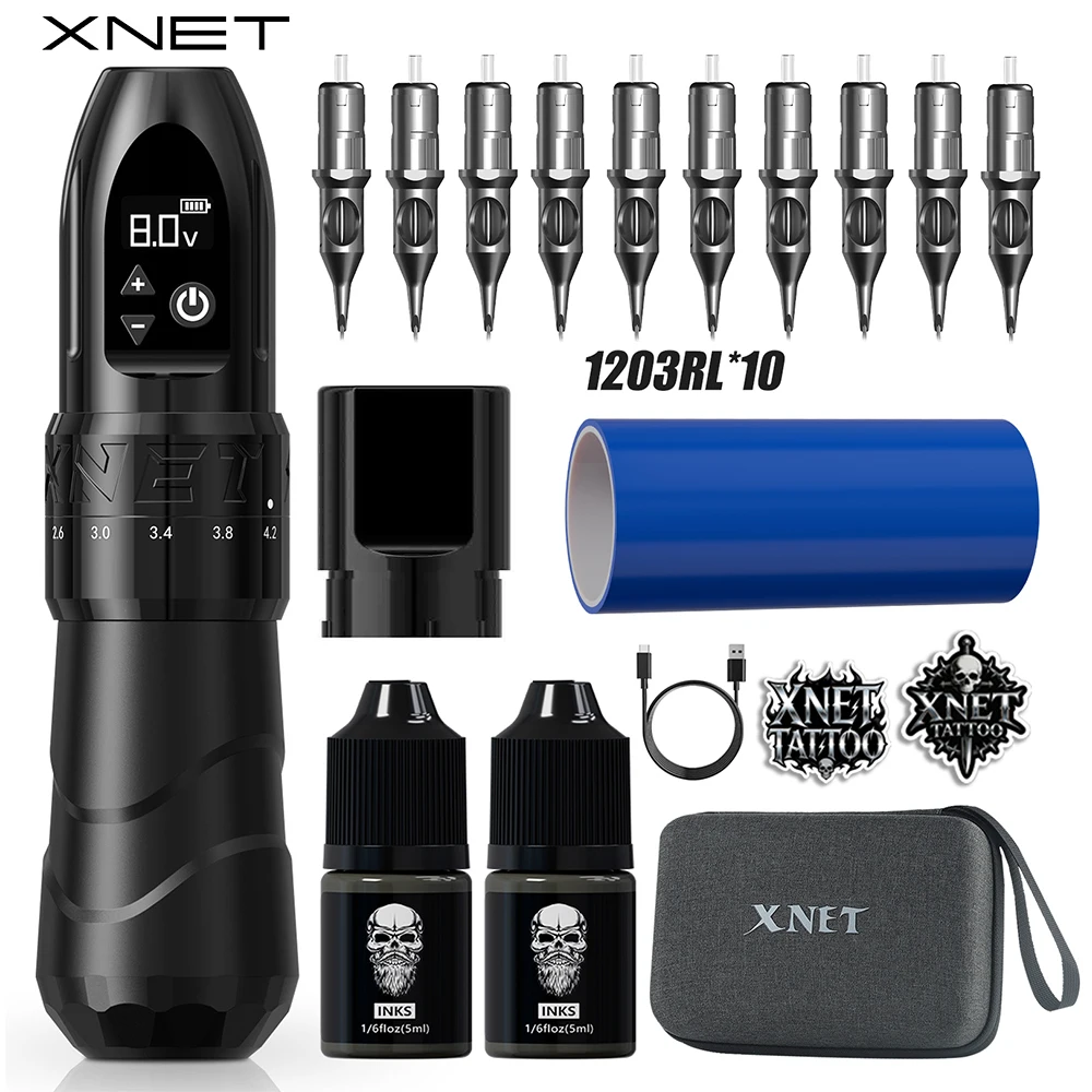 

Беспроводная тату-машинка XNET F2, полный комплект, 7 режимов работы, кастомный мотор, аккумулятор 1800 мАч, иглы, тату-ручка, базовый набор для начинающих татуировщиков