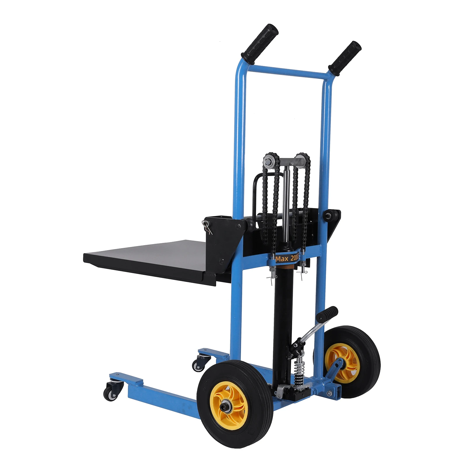 

450 Lbs Manual Forklift Material Stacker Swivel Casters Hydraulic Material Lift Pallet Truck for Garage Warehouses