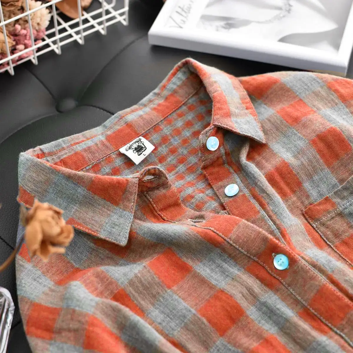 

Pure Cotton Long Sleeve Shirt Women Korean Plaid Loose Top Shirt