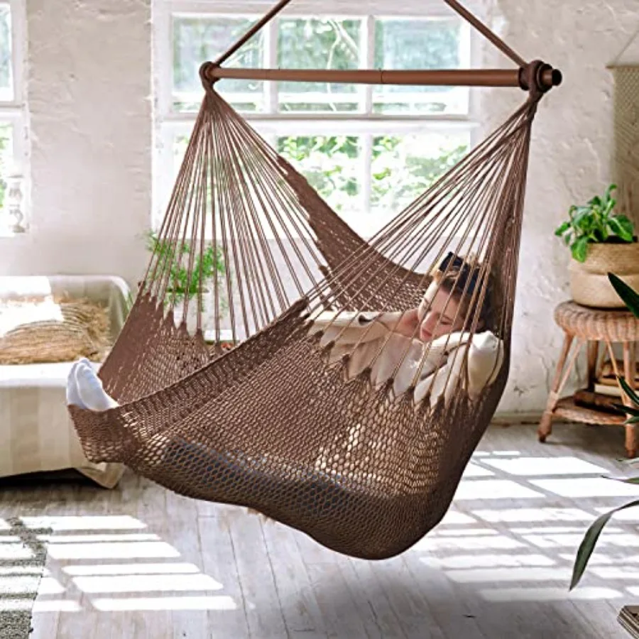 

Upgraded Caribbean Hammock Chair with Detachable Metal Bar Large Hammock Swing Chair XL Rope Hanging Chair for Outdoor Indoor 3