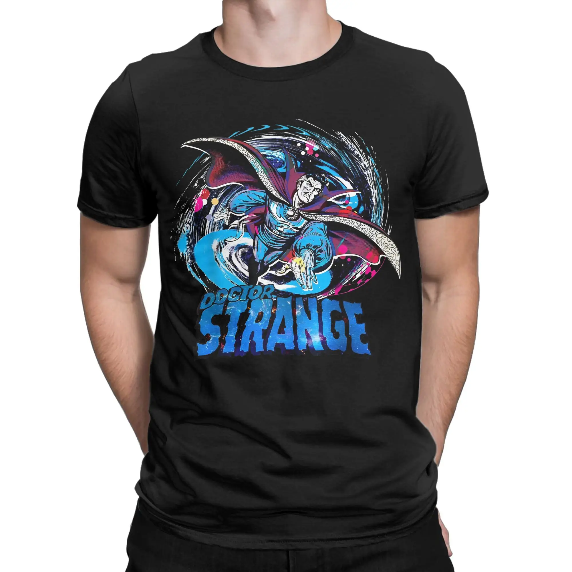 Doctor Strange Retro Magic Warp Logo T Shirts for Men 100% Cotton Unique T-Shirts Round Neck Comic Tee Shirt Clothing Plus Size