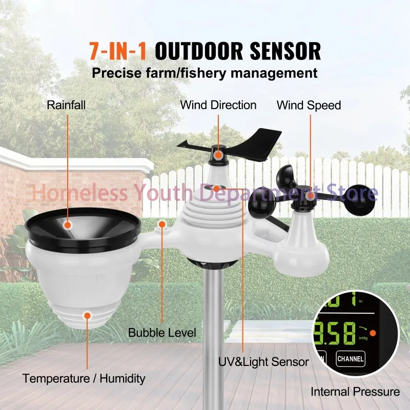 7-in-1 Wireless Weather Station 7.5in Large Color Display Digital Home Weather Station for Forecast Data, Alarm, Alerts