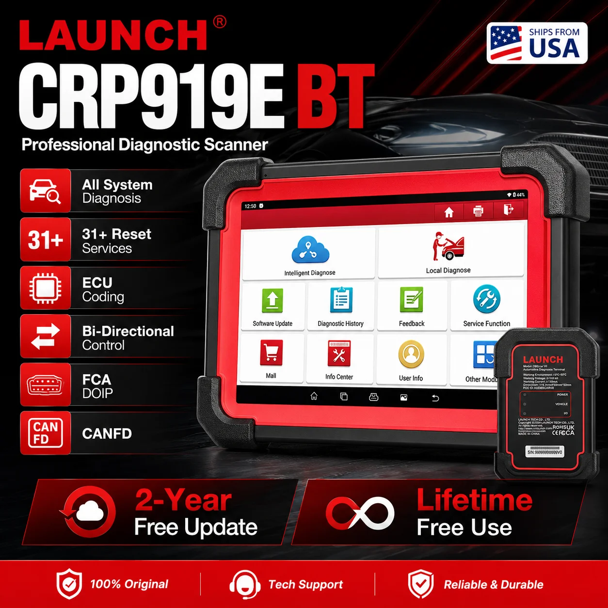 LAUNCH X431 CRP919E BT Car Diagnostic Tool Full System 31+ Reset ECU Coding Bidirectional Control CANFD DOIP FCA OBD2 Scanner