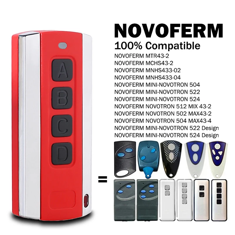 Compatível com NOVOFERM NOVOTRON MNHS433-02 MNHS433-04 502 504 522 524 512 MAX43-2 433.92MHz Controle remoto para porta de garagem/portão